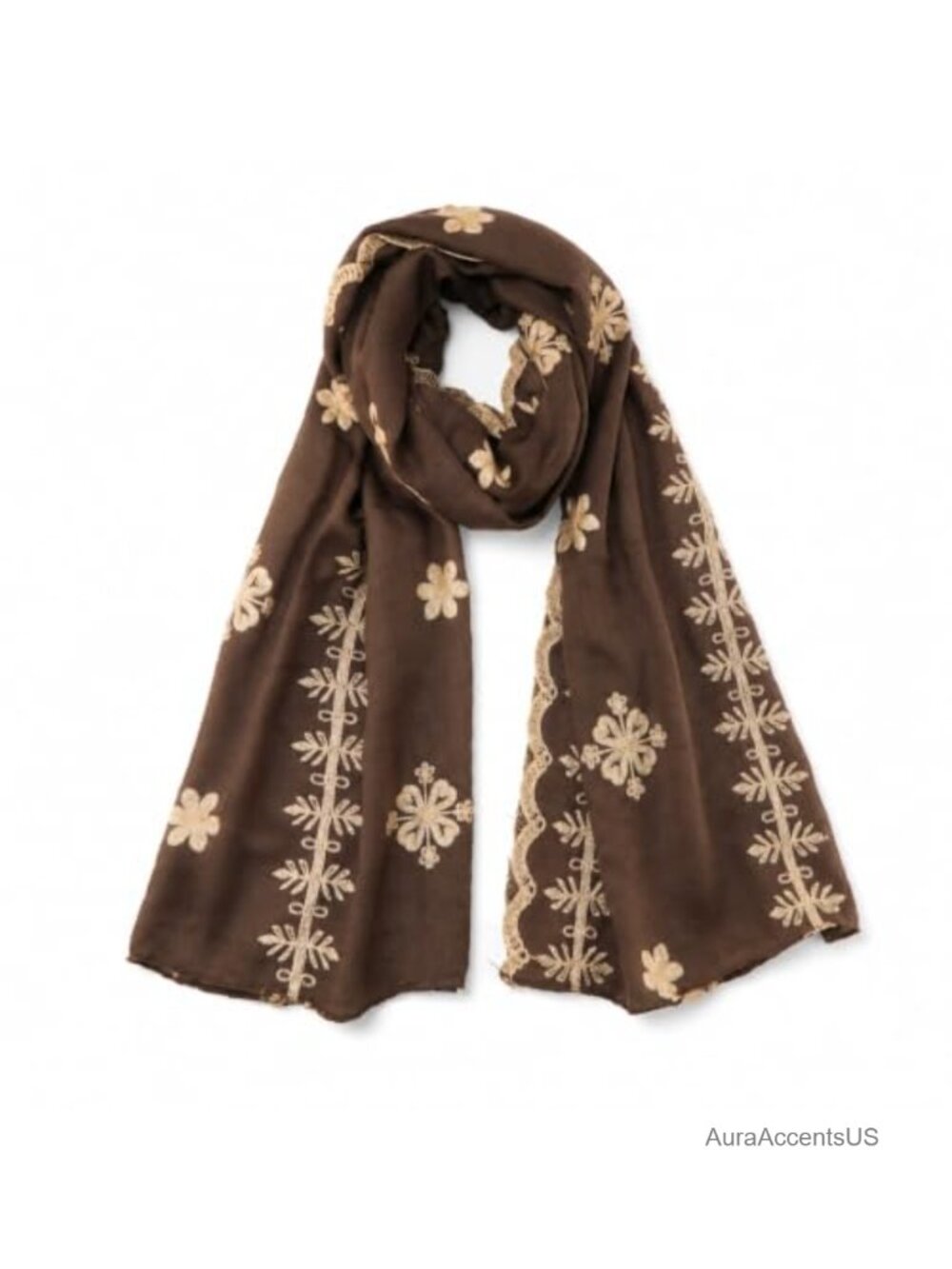 Embroidered Pashmina Scarf Shawl Wrap 100% Polyester Floral Lightweight